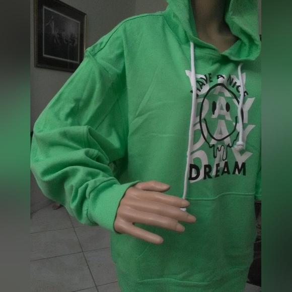 BNWOT SWEATSHIRT BY B.P SZ. LG GREEN HOODIE HAPPY DAY SMILEY FACE GRAPHICS - Picture 4 of 7